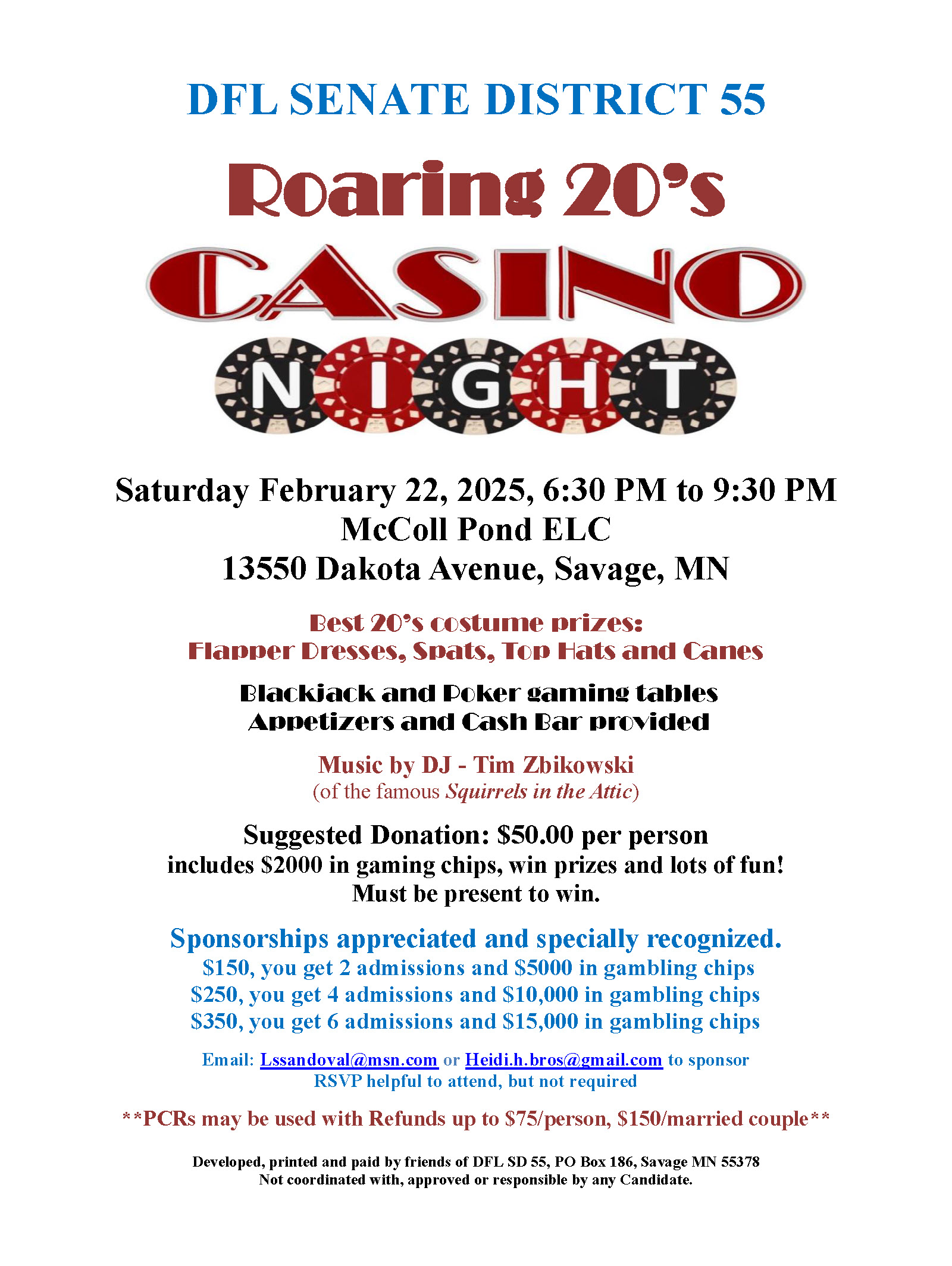 Roaring 20s Casino Night flyer